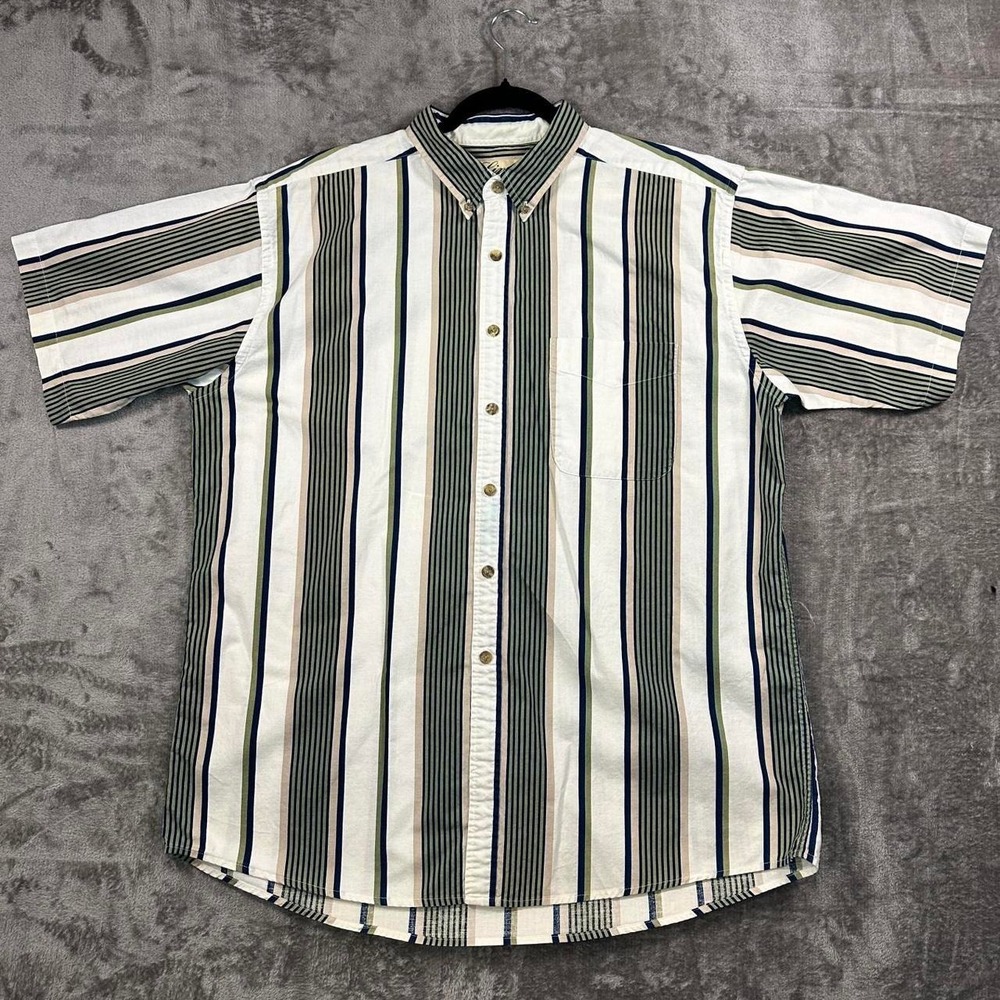 Vintage 90s Y2K Links Edition Striped Button Up Shirt XL 100% Cotton Golfcore
